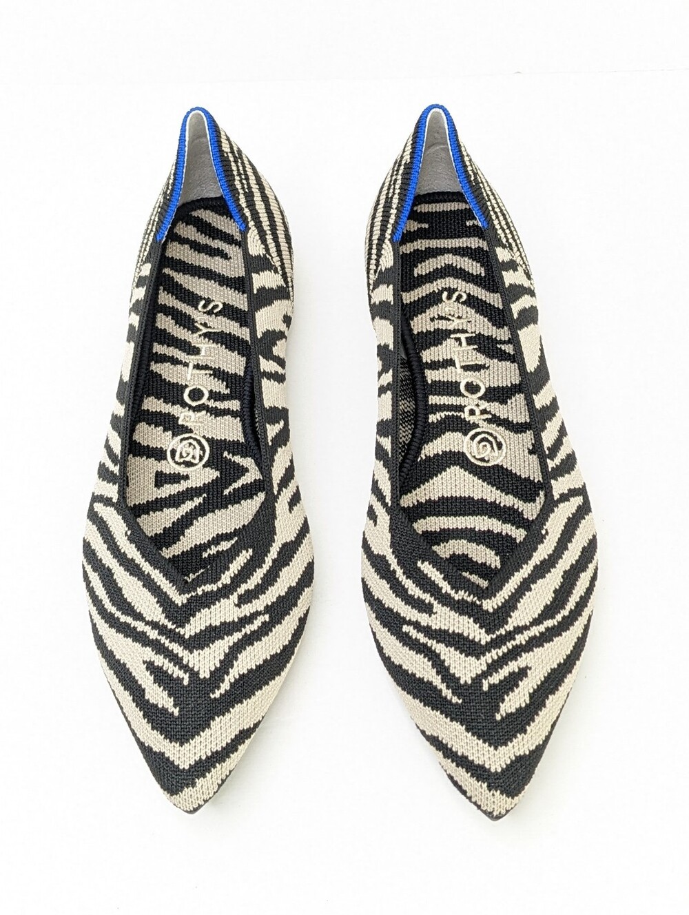 Rothy's The Point Pointed Toe Ballet Flats Black Zebra Womens 8 - Picture 3 of 5